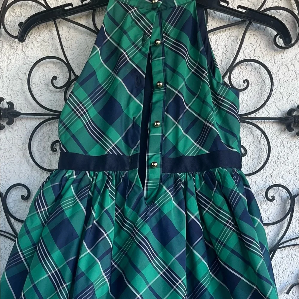 Janie and Jack Girls Ferry Green Plaid Bow Dress- size 7